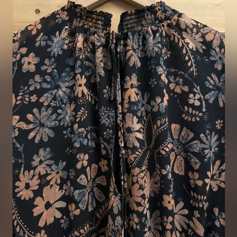 Free People Sz XSmall Clarissa Floral Printed Puff Sleeve Cropped Blouse Revolve